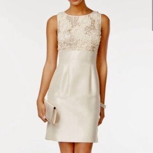Tahari Lily Champagne Gold Embellished Dress